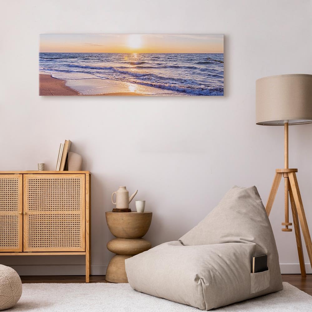 murando Cuadro en Lienzo Playa Mar 150x50 cm 1 Parte Impresión en Material Tejido no Tejido Impresión Artística Imagen Gráfica Decoracion de Pared Puesta del Sol Sunset c-B-0389-b-d