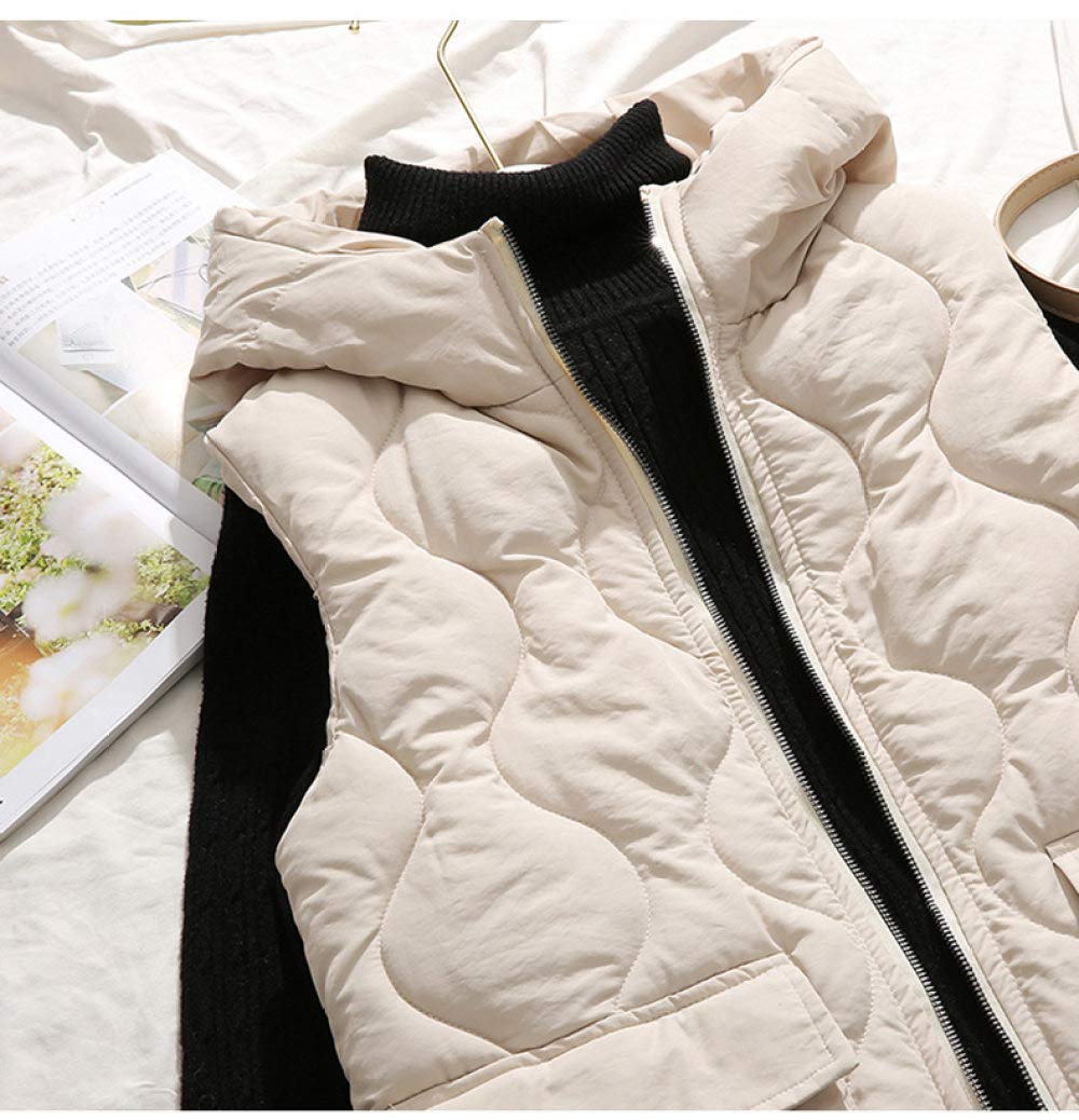 Piumino Smanicato Donna,Gilet Trapuntato Donna Gilet Imbottito Con Cappuccio, Casual Grande Onda Trapuntata Gilet Donna Beige Gilet Elegante Gilet Giacca Antivento Alla Moda Cappotto Di Transizione