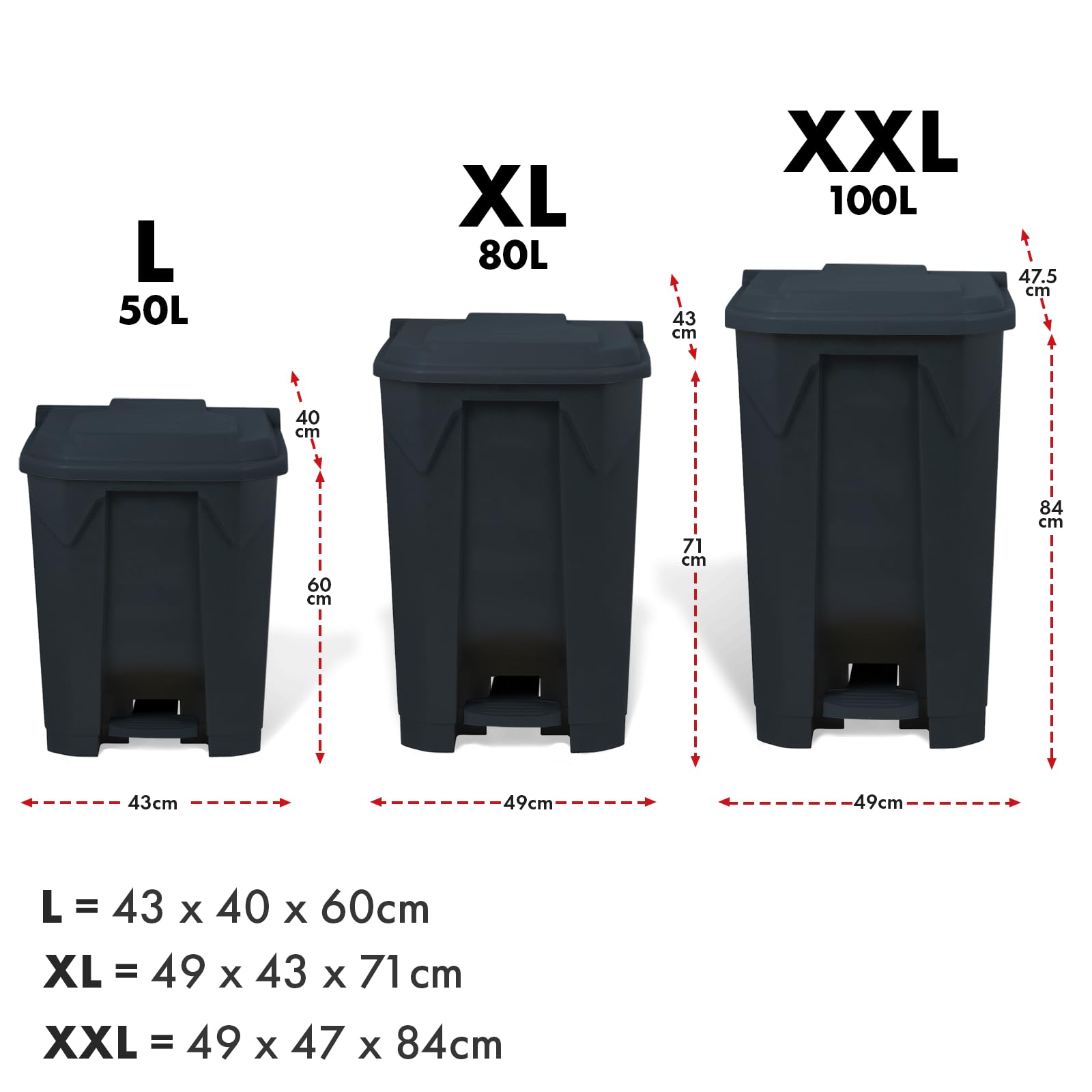Floordirekt Mülleimer 50 Liter, Grauer Deckel, Abfalleimer für Küche und Büro, Mülltrennsystem, Tretmülleimer mit Step-On-Mechanismus, Papierkorb, Mülltonne Olaf