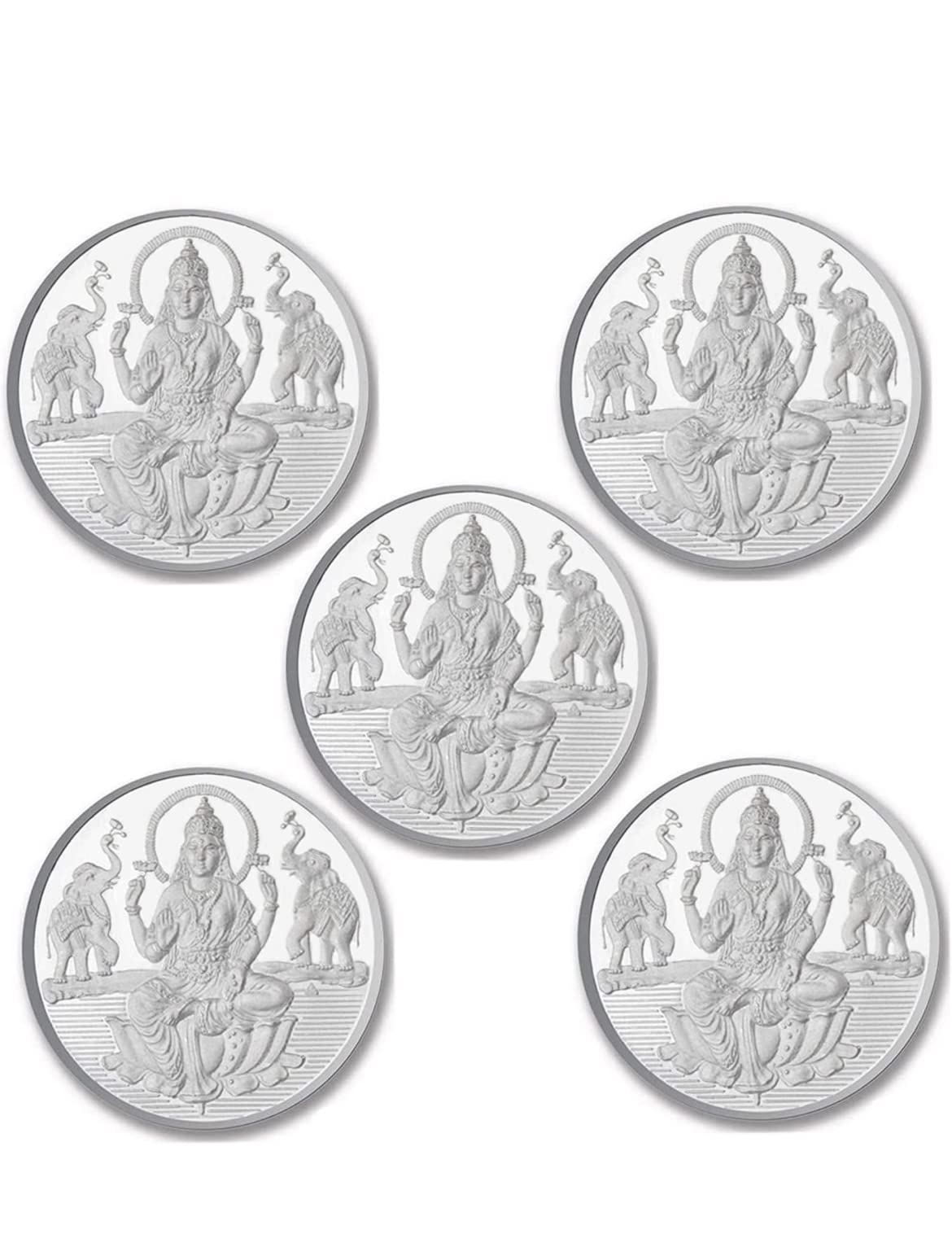 GenericS H Jewels BIS Hallmarked 999.9 Silver Purity Lord Lakshmi Coin 5 Grams (Pack Of 5)