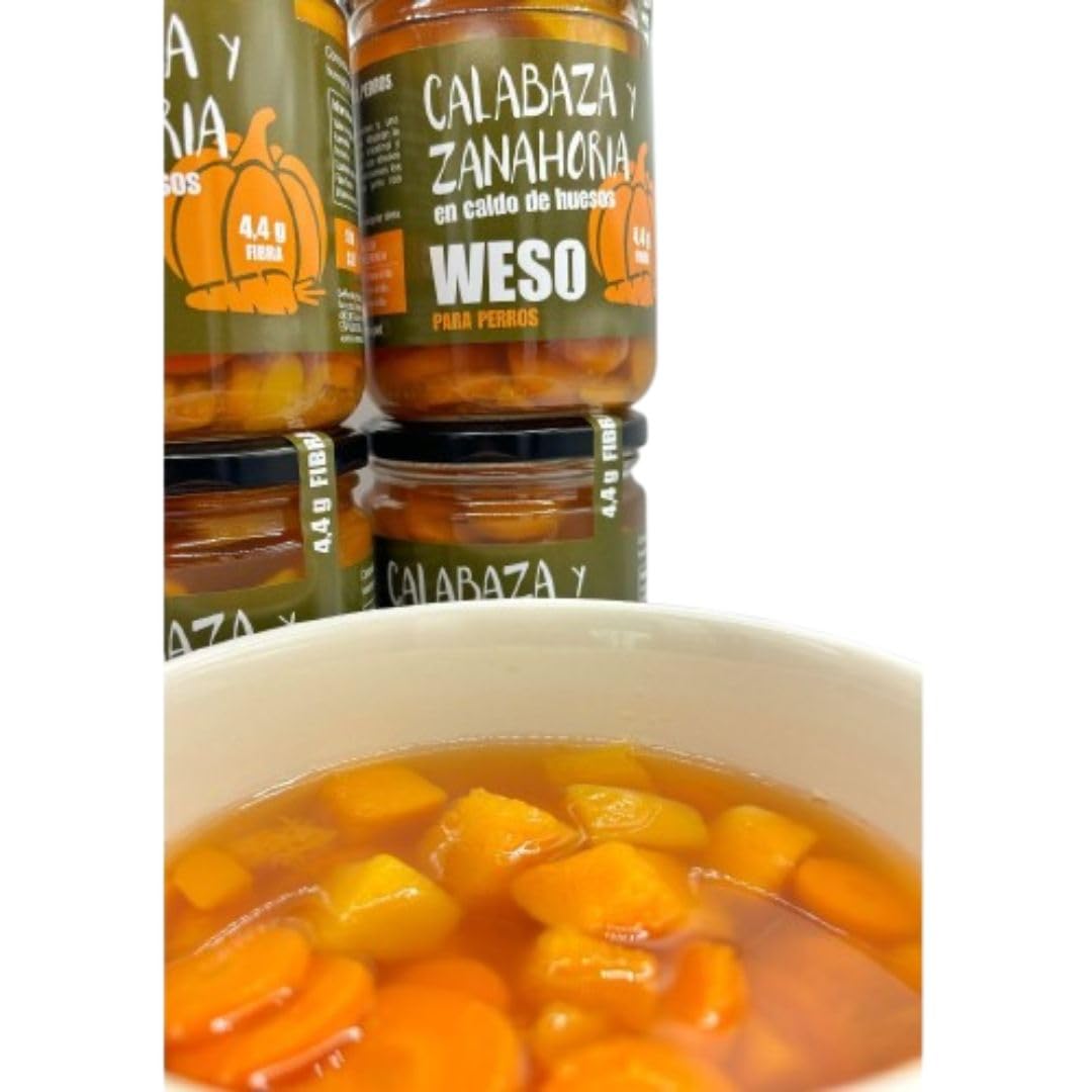 ANIMALUJOS - Calabaza y Zanahoria en Caldo de Huesos para Perros - Apoyo Digestivo Natural, Sin Cereales, Rico en Nutrientes - 3 x 400g - Complemento Alimenticio Salud Canina - WESO