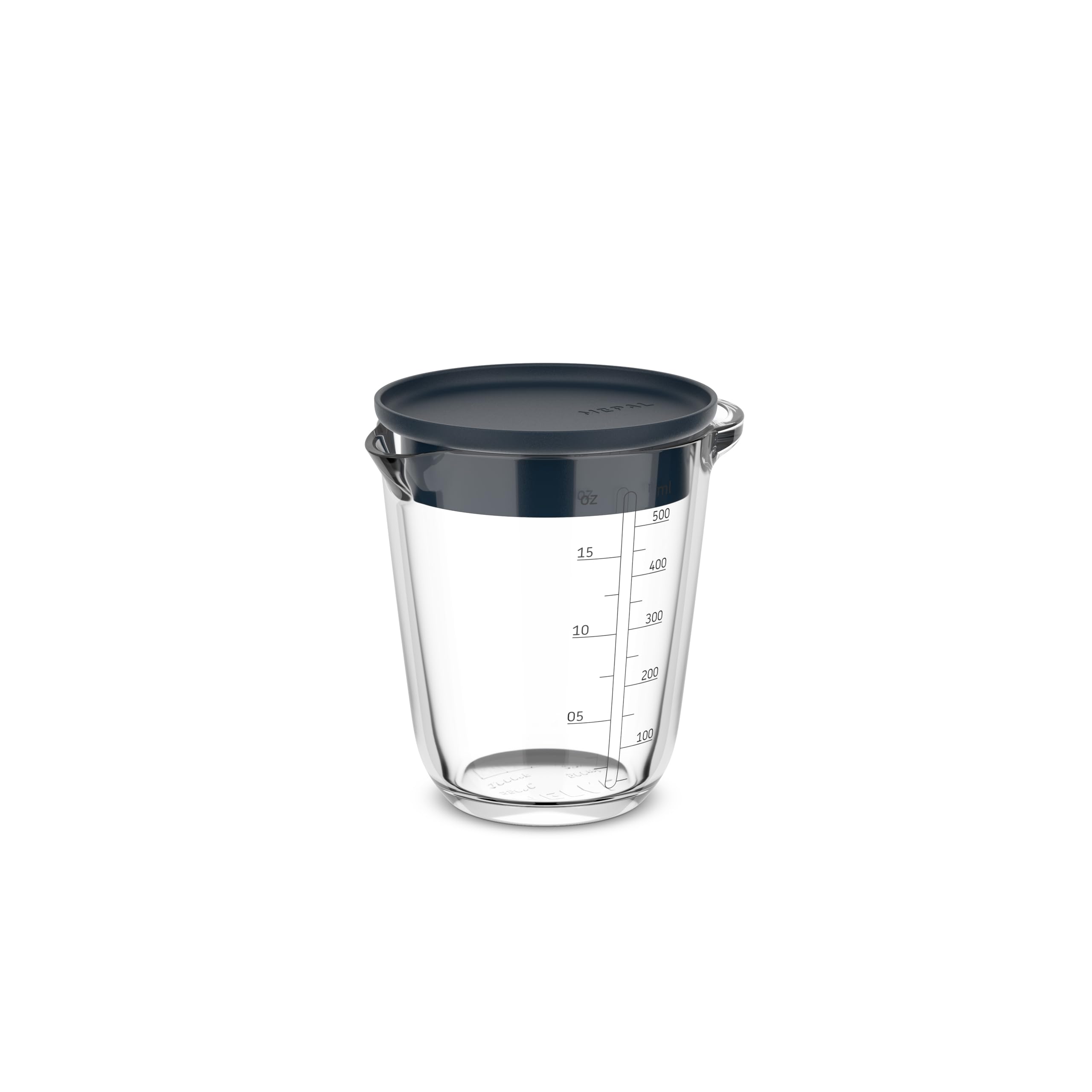 Mepal - Glass Measuring Jug with Lid Chef it - Easy-to-read engraved Scale - Microwave & Oven Safe (Without Lid) - Dishwasher Safe - 500 ml - Navy