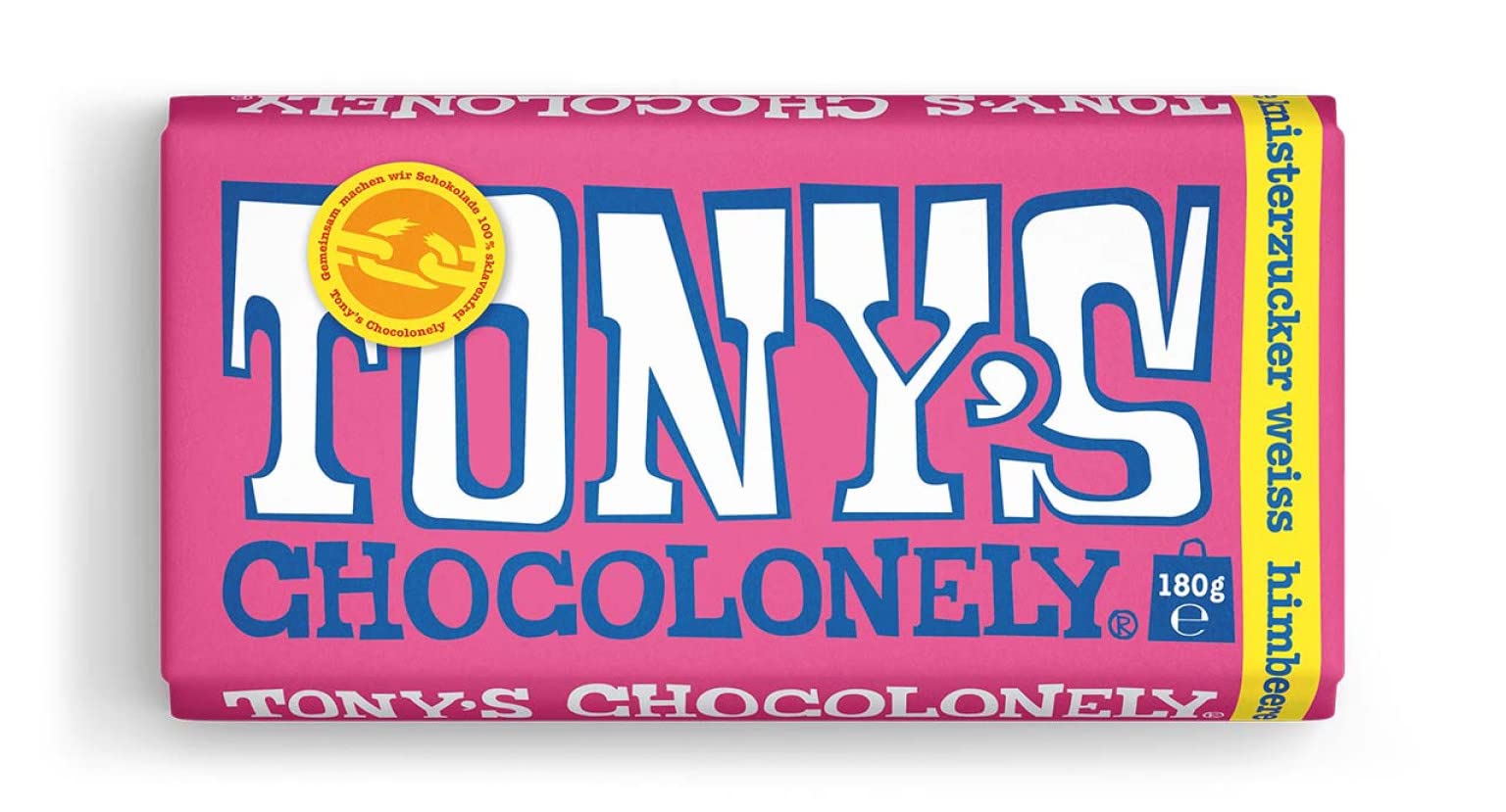 Tony's Chocolonely - Weiße Schokolade mit Himbeer und Knisterzucker 180g Fairtrade International