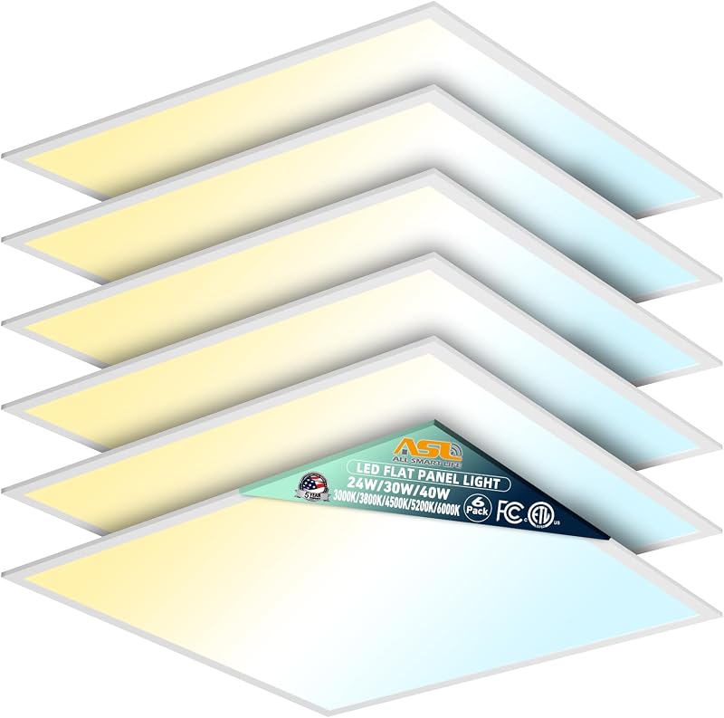 Allsmartlife 2x2 LED Panel de luz plana, paquete de 6, regulable, opciones 5CCT (3000K-6000K), 24W/30W/40W, techo de caída de luz LED Troffer retroiluminado de 2x2FT para oficina comercial, ETL