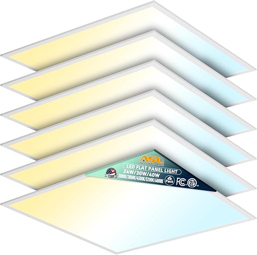 Allsmartlife 2x2 LED Flat Panel Light 6-Pack, Dimmable, 5CCT Options (3000K-6000K), 24W/30W/40W, Back-Lit 2x2FT LED Troffer Light Drop Ceiling for Commercial Office, ETL
