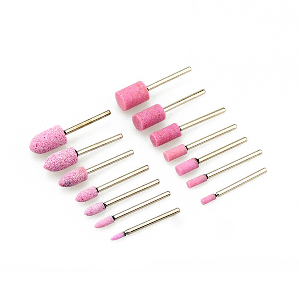 10PCS multifunzione mandrino montato Polish Grind pietra abrasiva testa per utensile rotante (cono/cilindro, 3/4/5/6/8/10/12 mm), cylinder 3mm, pink +silver, 10