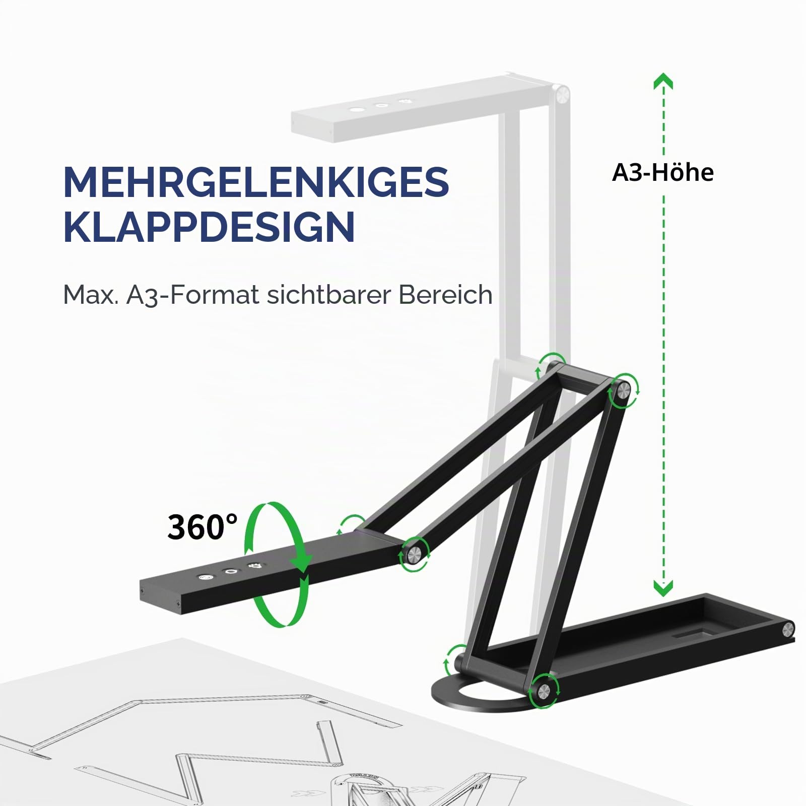NETUM Dokumentenkamera & Webcam 4K mit Mikrofon USB Visualizer 3-Stufen Touch LED Autofokus Bild Invert Faltbar für Windows Mac OS Linux - Remote Teaching & Live Demo (SD-1300)