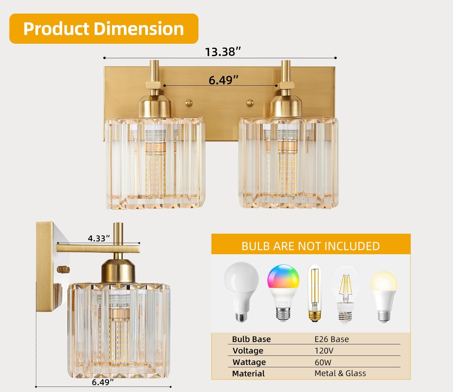 3 Lights Brushed Gold Crystal Bathroom Vanity Light,Modern Bathroom Wall Light,Crystal Over Mirror Light Fixtures for Living Room, Bedroom, Hallway