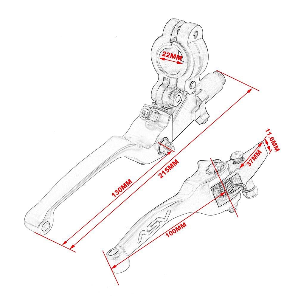 Bremshebel Kupplungshebel, , Faltbare ausziehbare Kupplungshebel, ASV F3 2. ShortAlloy Brems- und Kupplungslenkerhebel kompatibel mit Motocross-Motorrad Pitbike Dirt Pit Bike Universal Patrs Rot Farbe