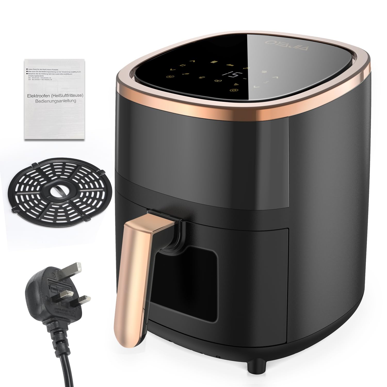 Freidora de aire caliente, 6 litros, airfryer con 8 programas, tecnología Rapid Air, pantalla táctil, ventana de visualización, apta para lavavajillas, freidora sin aceite, parrilla digital, horneado