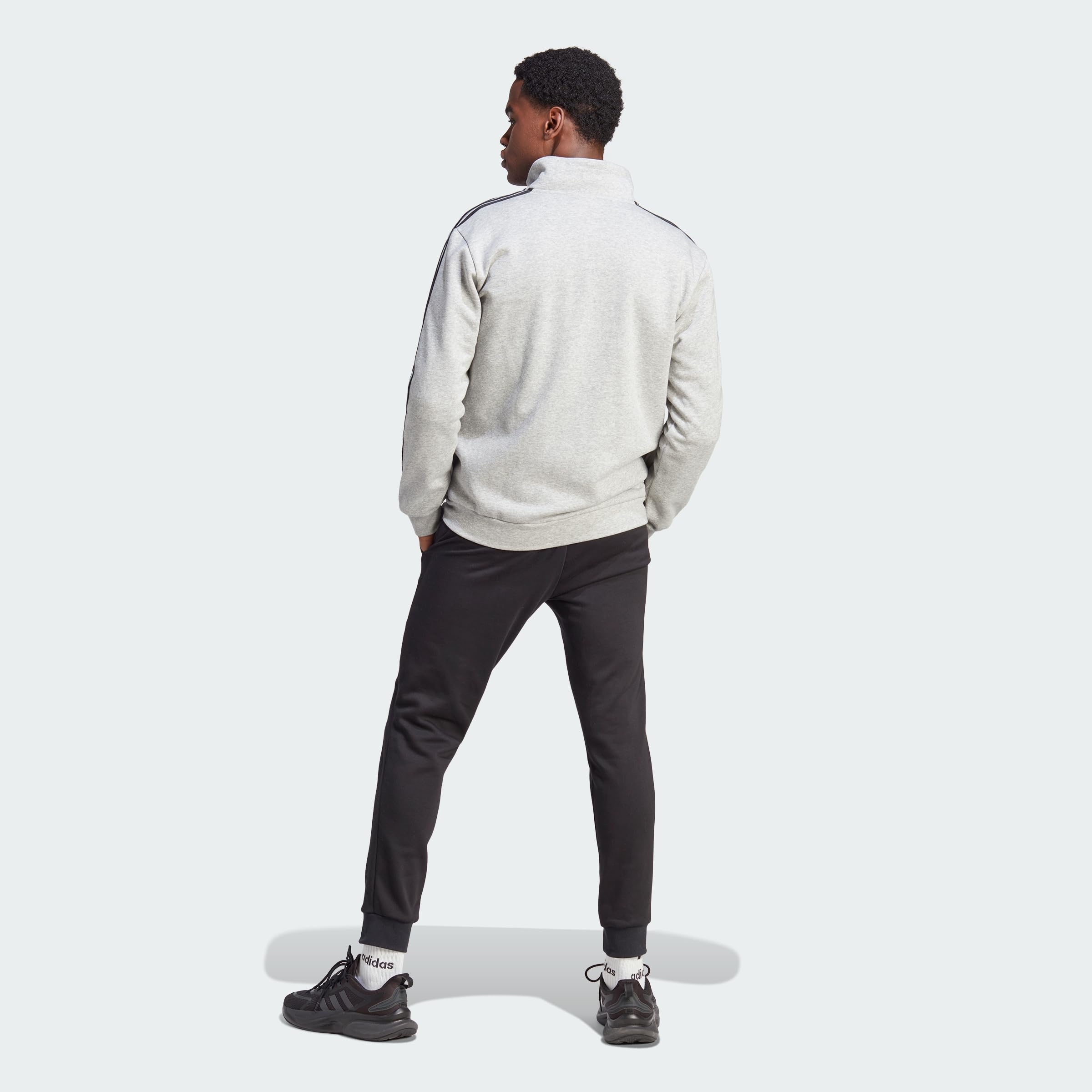 adidas Herren Basic 3-Stripes Fleece Track Suit, Medium Grey Heather/Black, L