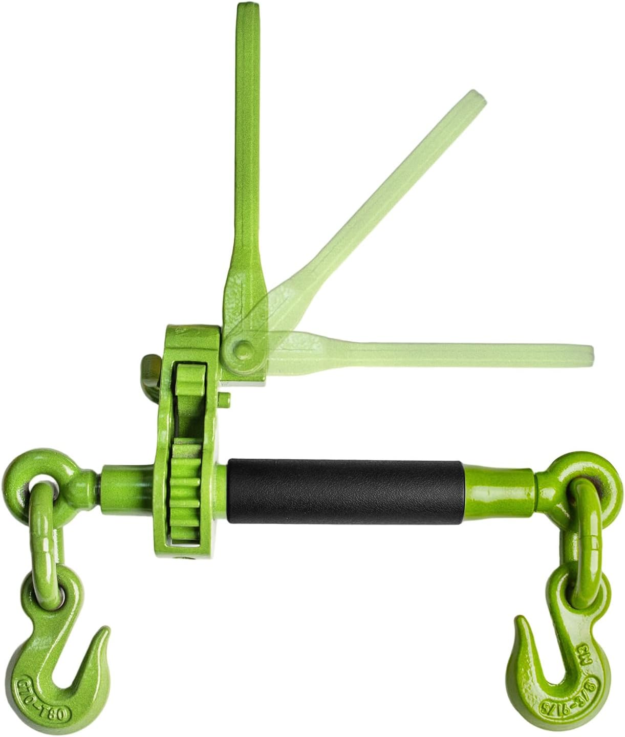 Green Ratchet Binder Plus Ratchet Chain Binder - 2 Pack Folding Handle Load Binder, 5/16" - 3/8" Grade 70 Chain, 7100 LBS Working Load Limit, Heavy-Duty Tow Chain Binder, DOT & SAE Compliant