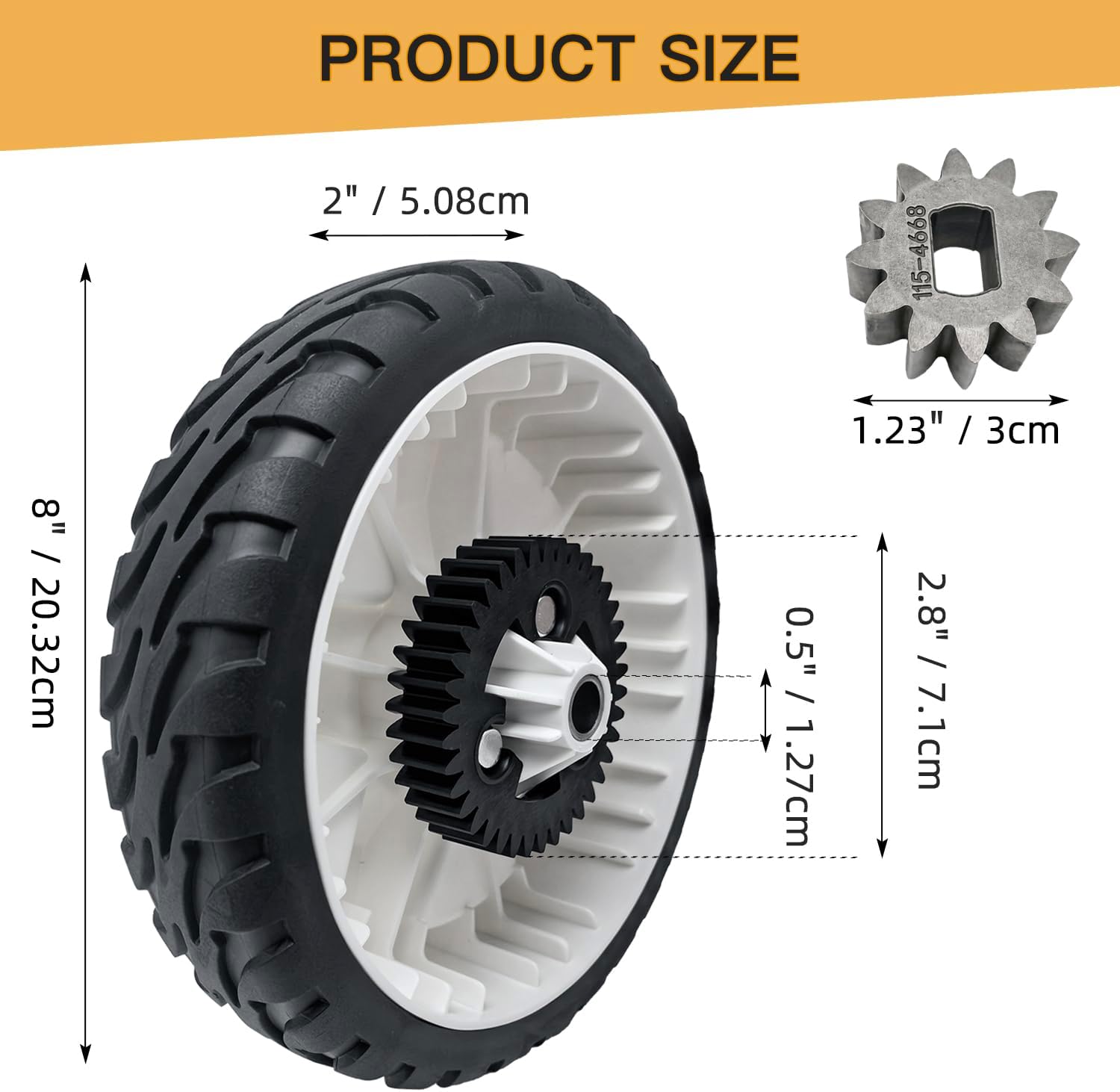 2set 8" Wheel Plastic Gear Assebmly 115-4695 138-3216 with Pinion Gear Kit 115-4668 Fits Toro 22" RWD Recycler Push Lawn Mower Compatible with Toro 20332 20333 20334 20338 20352