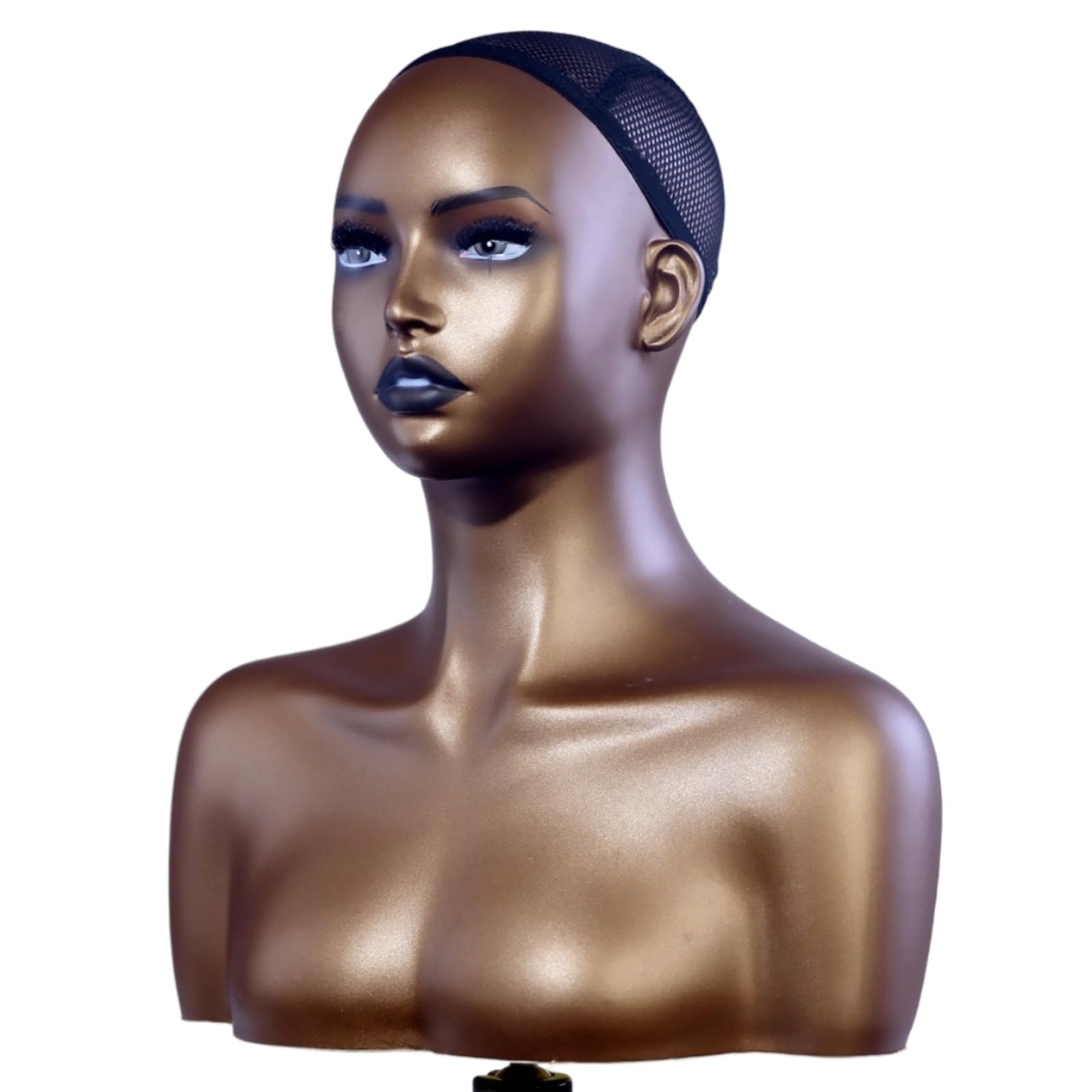 Maniquí Dorado Acabado Metálico de Busto Cabeza y Hombros Realista para Peluquerías