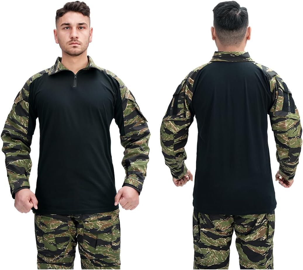 G3 Combat Shirts Camo Military Shirts with 4 Pockets Tactical Assault Long Sleeve for Paintball Airsoft