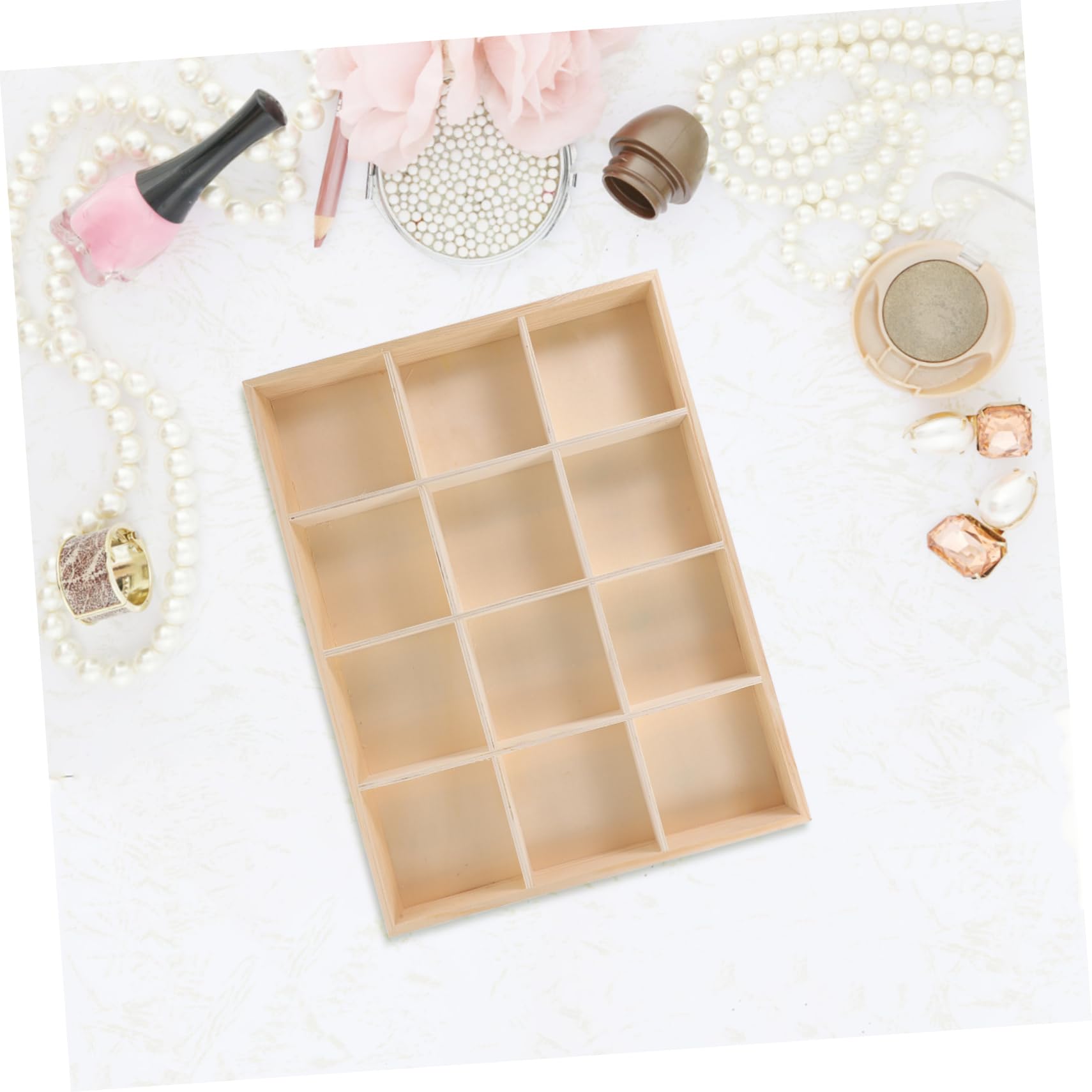 Operitacx Caja De Almacenamiento De Madera Múltiples Compartimentos Para Organización De Escritorio Para Maquillaje y Accesorios Elegante y