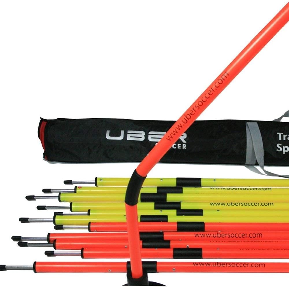 Uber SoccerProfessional Quality Speed and Agility Training Poles - Set of 12 Poles with Carrying Bag