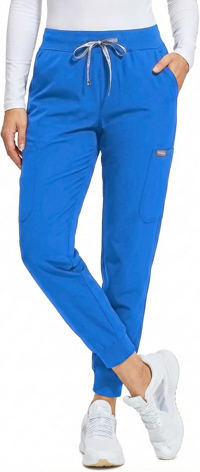TINYLEMON Scrub Pants for Women - Slim Fit Soft Four Way Stretch Anti-Wrinkle Yoga Waistband Women Joggers 8 Pockets