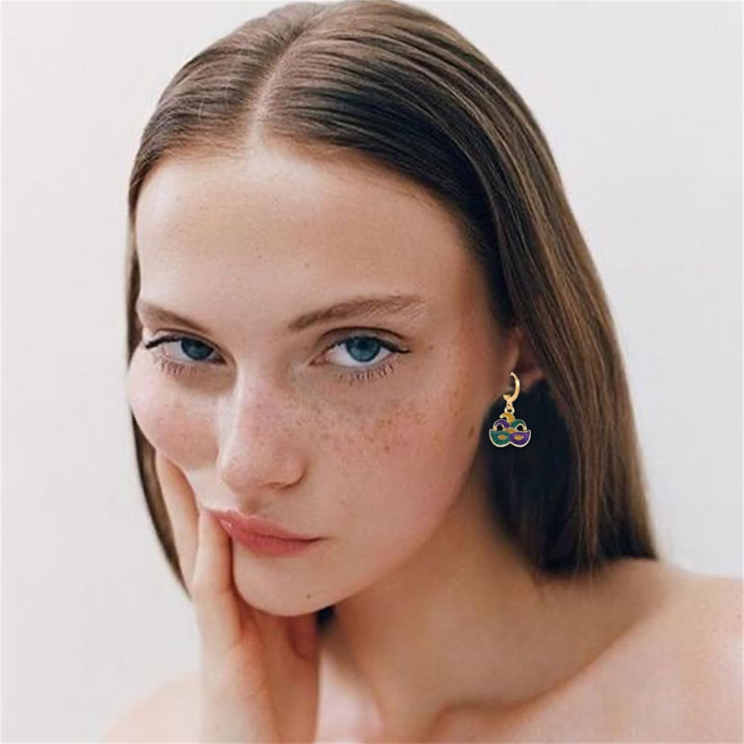 Mardi Gras Hoop Earrings for Women Glitter Enamel Dangle Earrings Gold-Plated Feather Mask Jester Hat Earring Crown Carnival Cosplay Party Jewelry Gift - Image 4