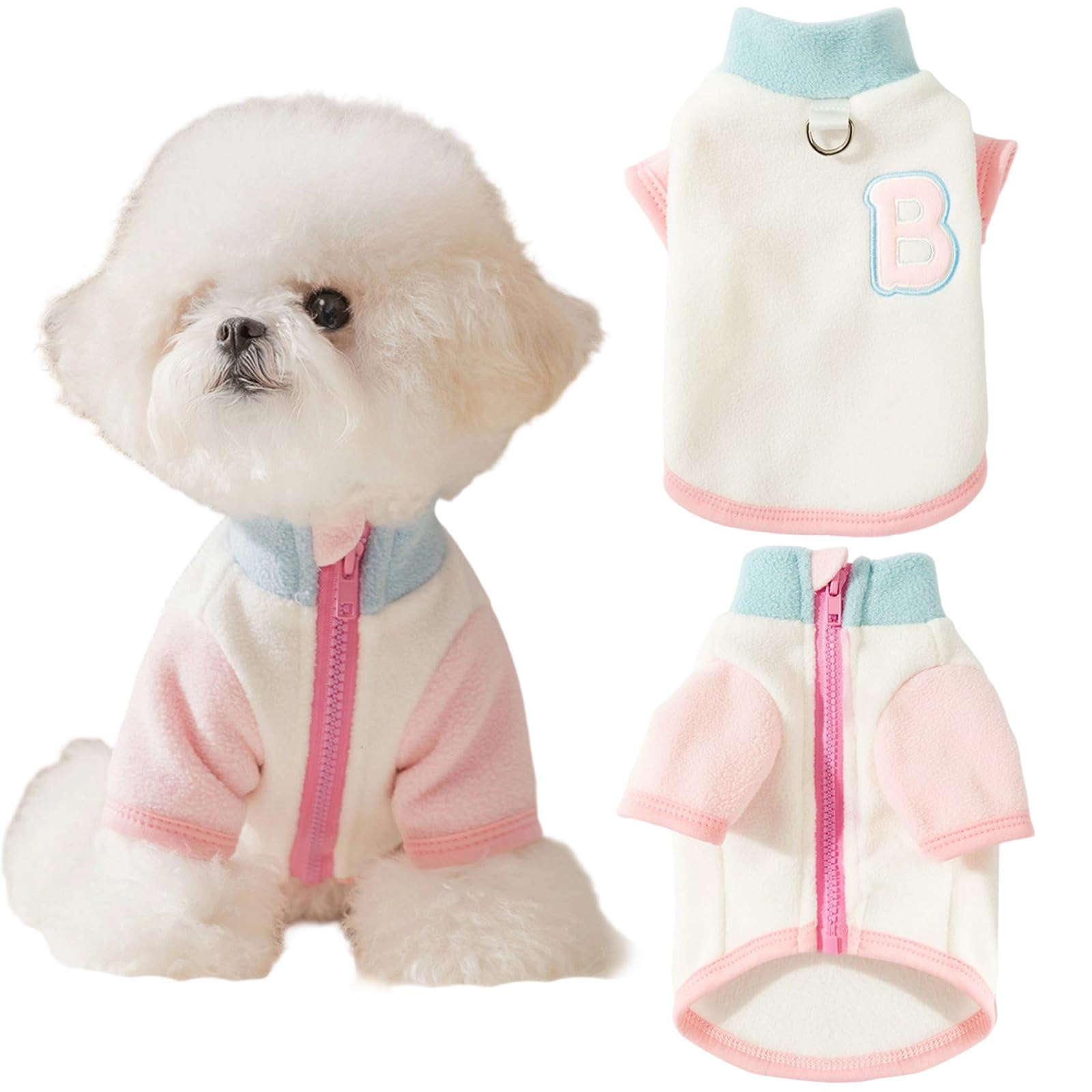 Yaopelky Pet Sweatshirt Fits Small Dogs Cats Color-Block Design D-Ring for Leash Soft Fleece for Fall/Winter Ideal Pet Gift (White