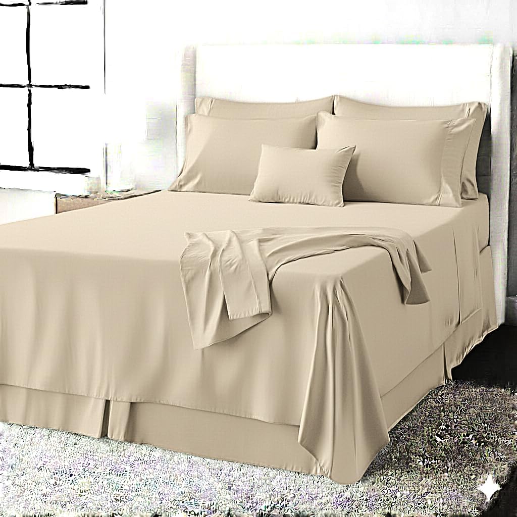 Royal Tradition Solid 650 Thread Count Cotton-Blend California King 4PC Bed Sheets Set, Beige