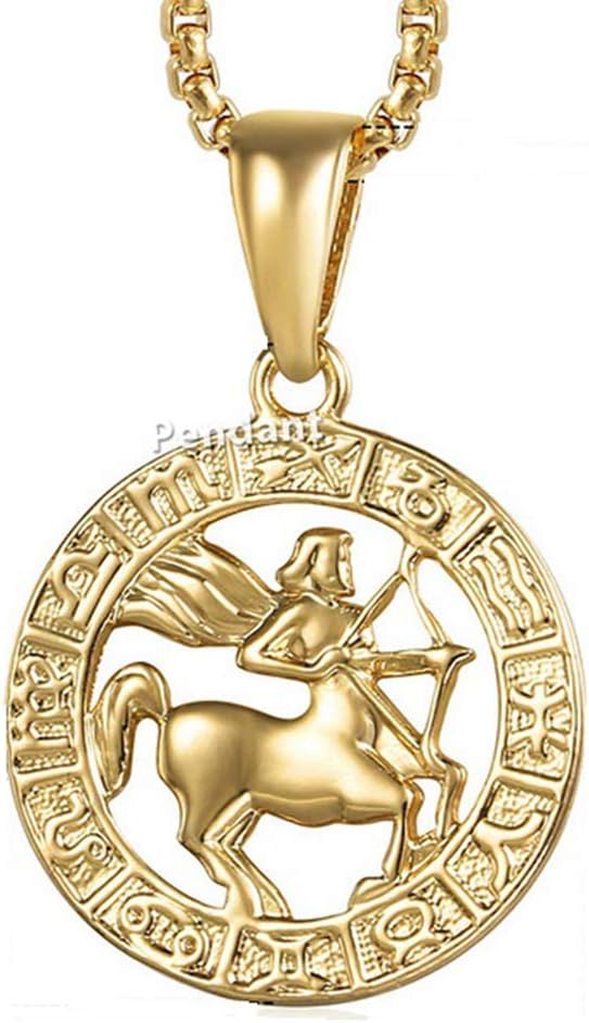 Necklace Men'S Women'S Zodiac Sign Gold Pendant Necklace Aries Leo Wholesale Dropshipping 12 Constellations Jewelry, Gp365 Sagittarius,24Inch 60Cm Chain