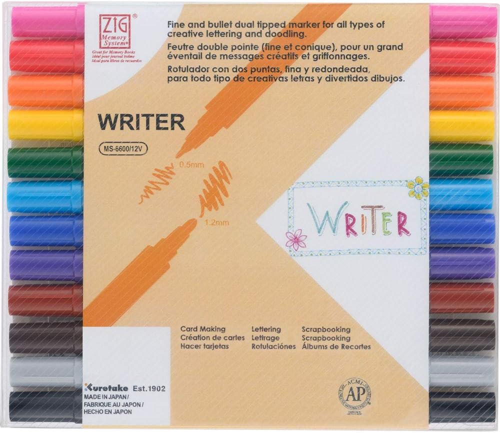 Zig Memory System Writer Colour Set - 0.5mm & 1.2mm, Set of 12, Dual Tip