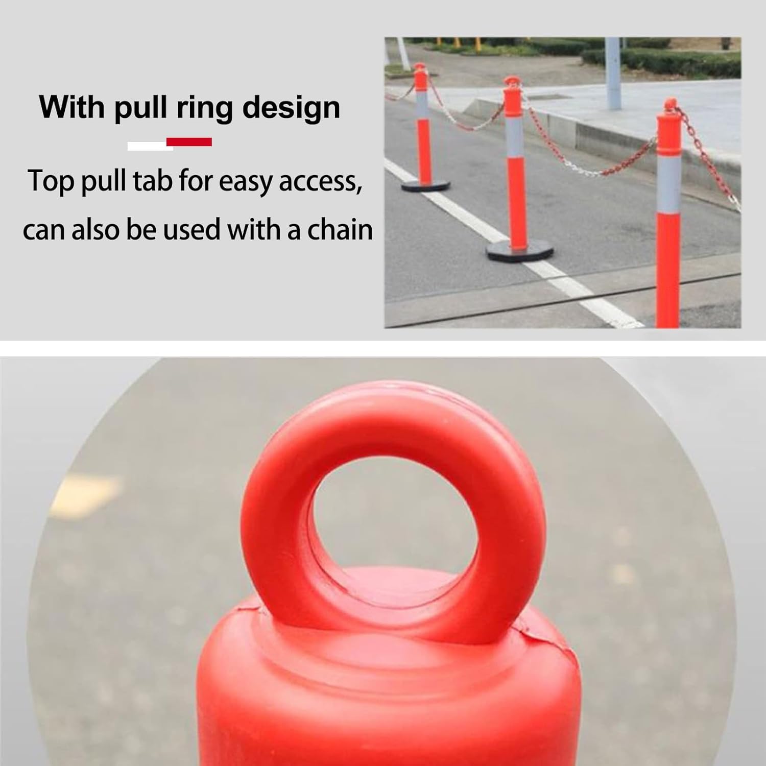 Plastic Safety Bollard, Road Parking Safety Cone with Rubber Base, Traffic Delineator Post with Reflective Strips for Traffic Sensitive Area, Schools, Driveways(23x9.5x50cm(9x3.7x19.6in))