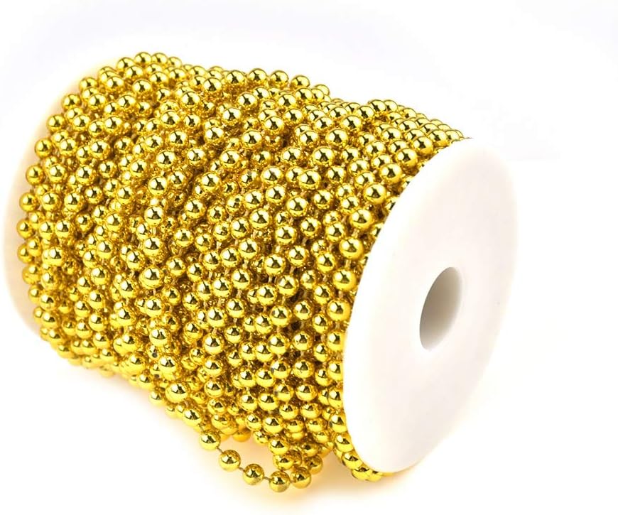 KUPOO 82FT Christmas Tree Beads Artificial Pearls Beads 6MM Garland Plastic Beads Roll for Christmas Wedding DIY Decoration (Gold)