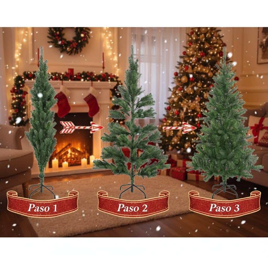 Árbol de Navidad Artificial Viridian 150cm/180cm/210cm con Soporte Metálico Plegable, Material Pet, Fácil Montaje y Almacenamiento (Viridian, 150 cm)