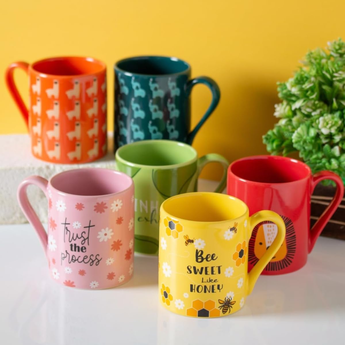 Clay Craft Fine Ceramic Pebble Series Coffee Mug Set of 6 (350ml Each) – Stylish Printed Tea & Coffee Cups, Microwave Safe, Durable Mugs for Home, Office & Gifting