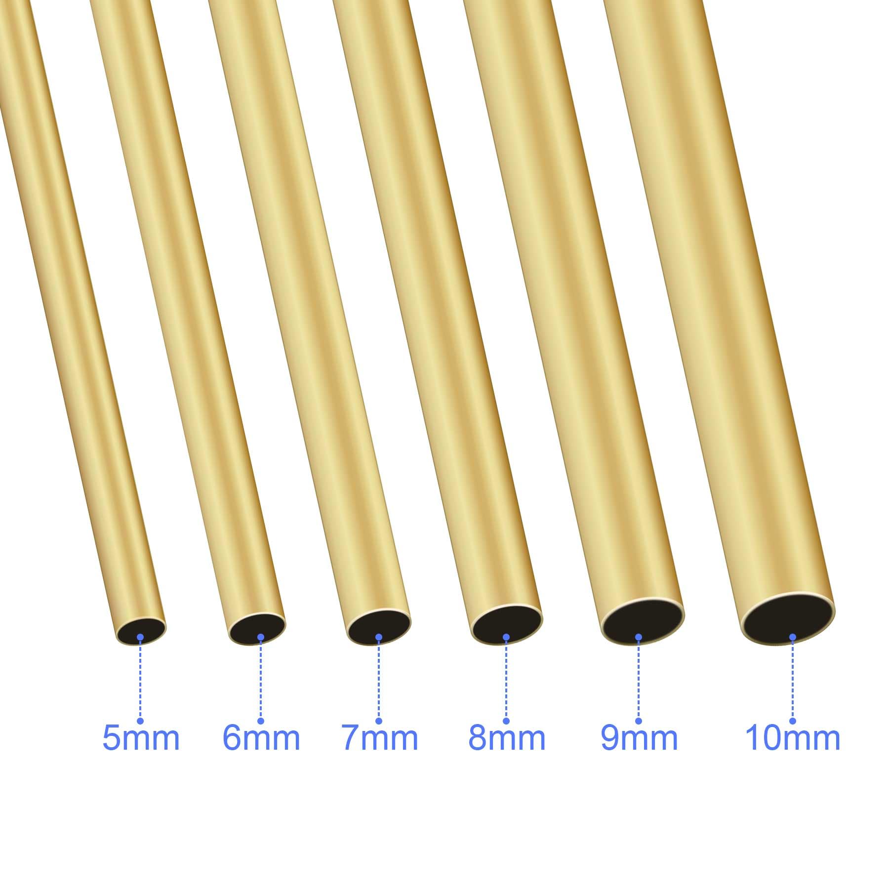 Messing-Rundrohr-Set, 6 Stück, nahtlos, gerade, 5 mm, 6 mm, 7 mm, 8 mm, 9 mm, 10 mm Außendurchmesser x 0,3 mm Wandstärke, 300 mm Länge, Messingrohre für Heimwerker, Handwerk