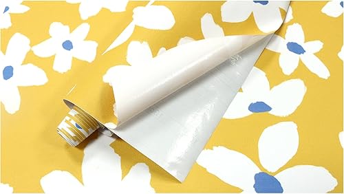 Miniatura 7 de HAOKHOME 93391-1 - Papel tapiz autoadhesivo amarillo floral amarilloblancoazul, papel de pared extraíble para dormitorio, baño, papel adhesivo