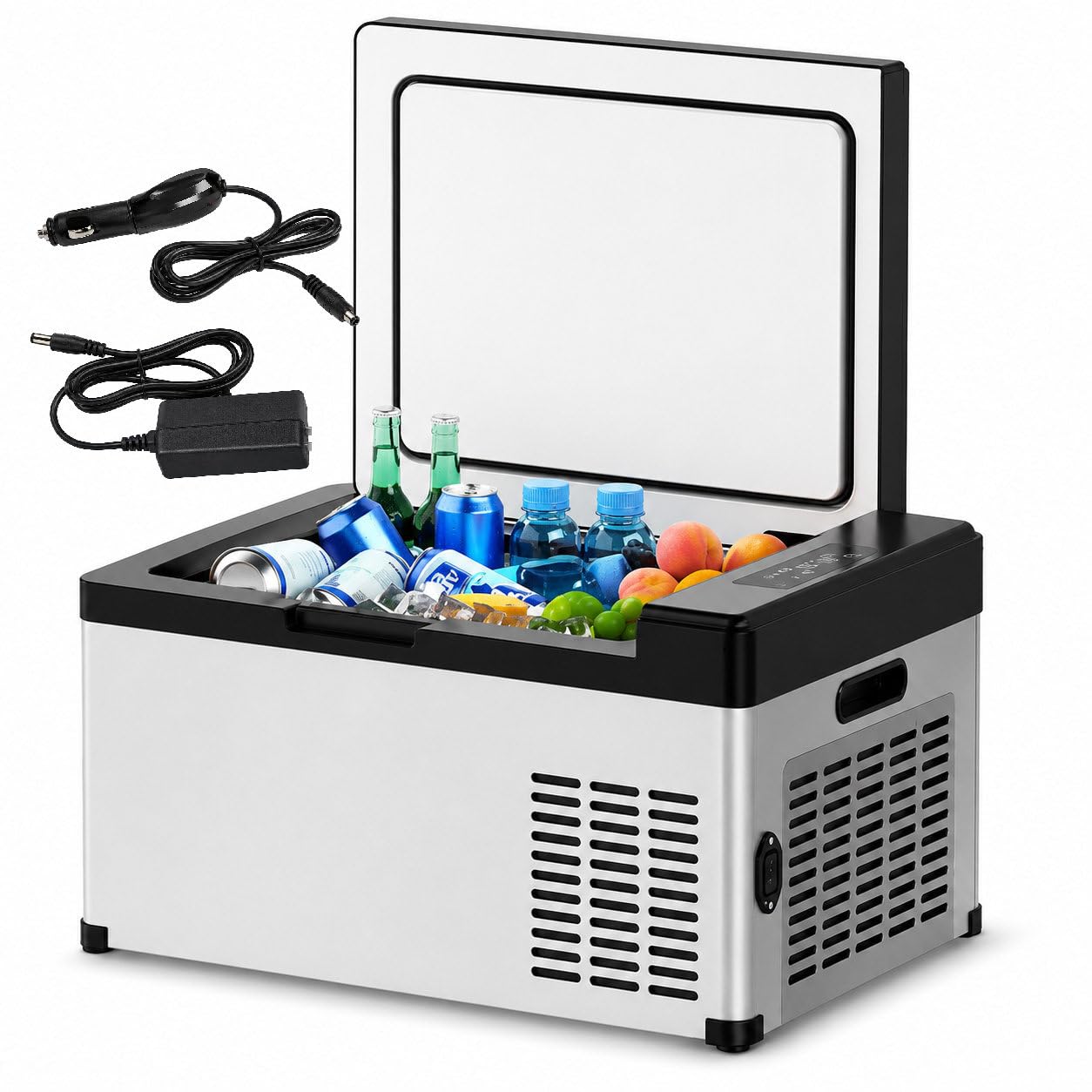 pedenencelia Portable Refrigerator Freezer 18.6L, 12V/24V Electric Car Cooler with DC Inverter Compressor, LED Control, Low Noise Fridge for RV, Truck, Camping and Fishing 18.6L