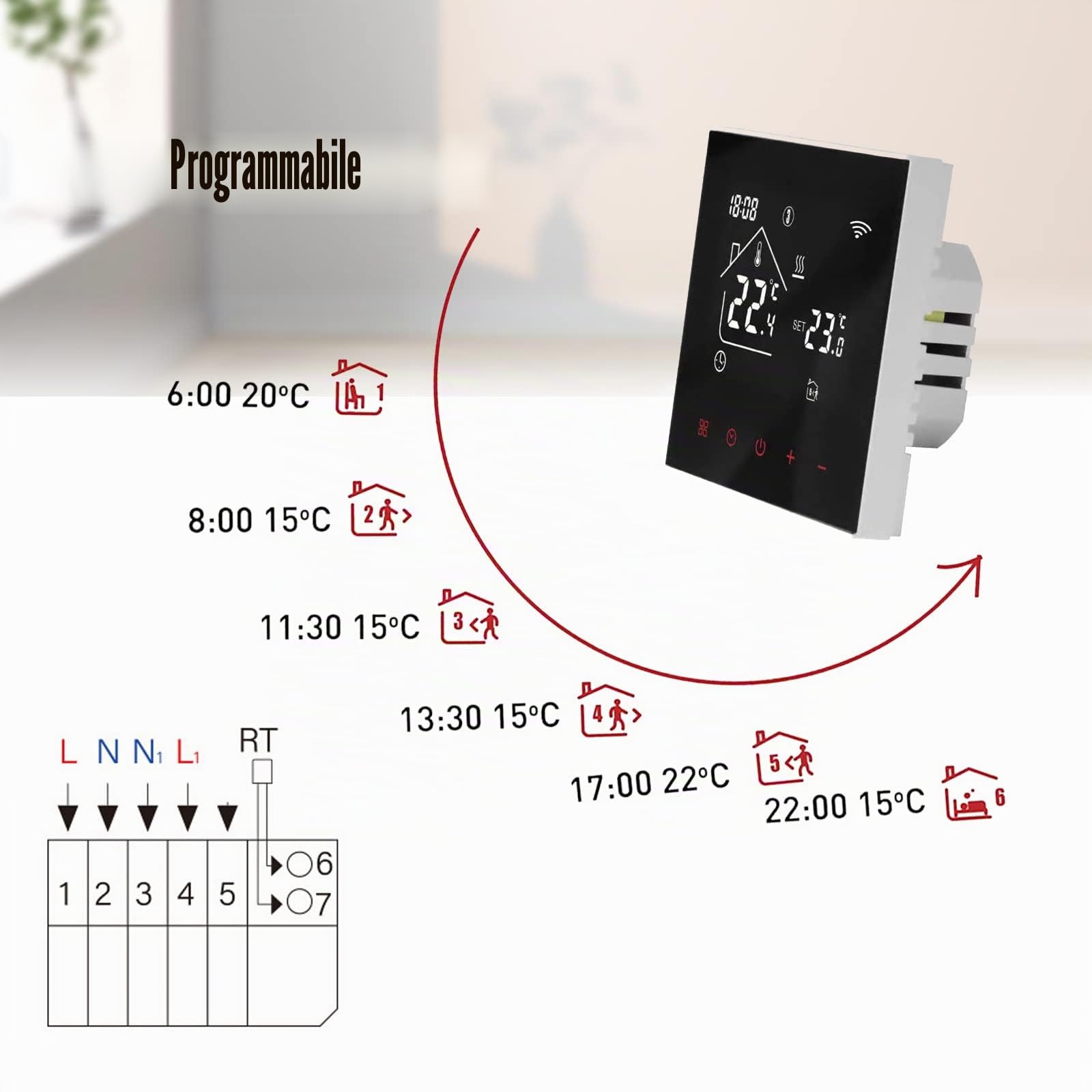 Tuya WiFi Termostato per riscaldamento a pavimento, con display a LED, touch screen, termostato digitale, compatibile con Alexa, Google Home (nero, acqua e riscaldamento a pavimento 3A)
