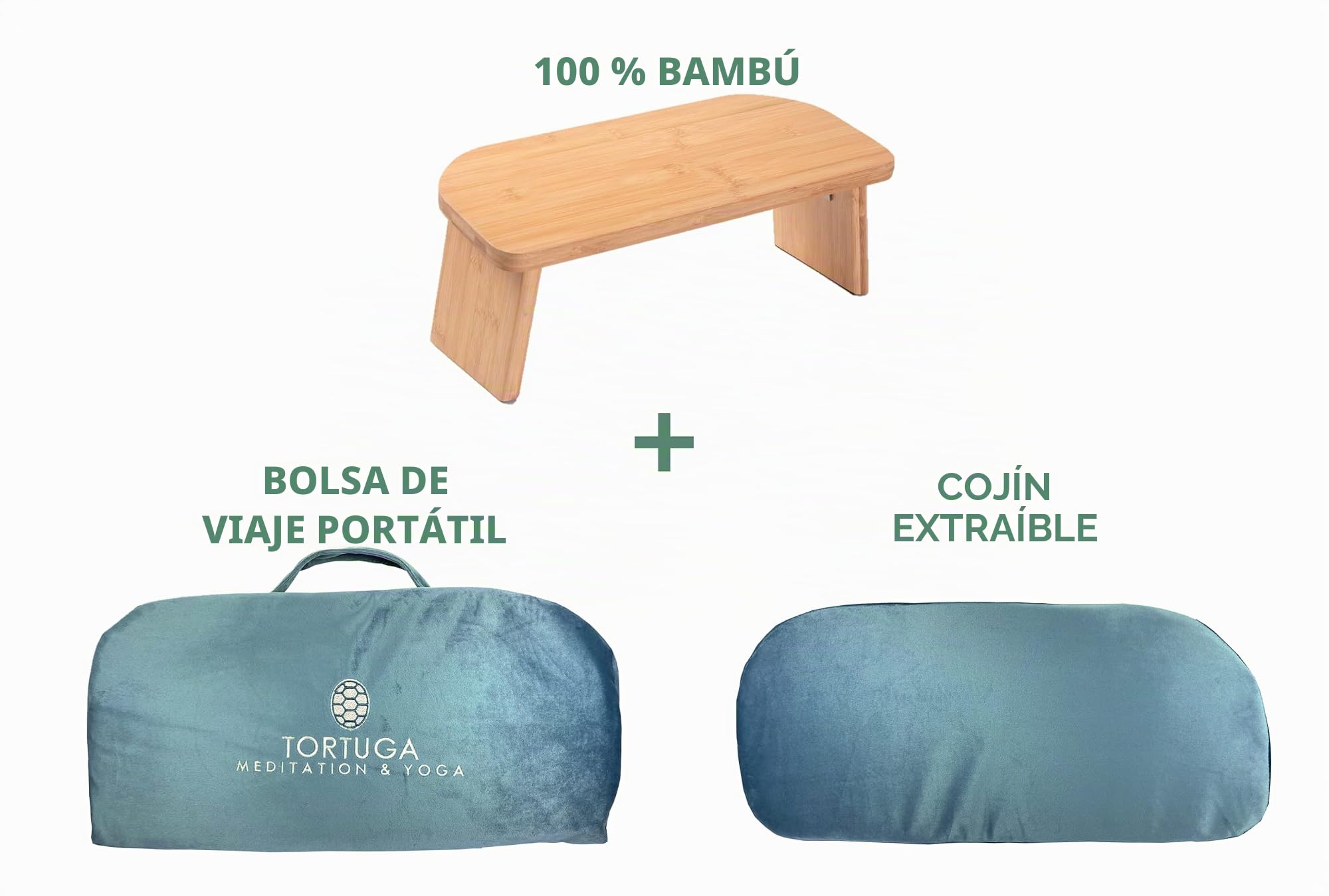 TORTUGA MEDITATION & YOGA - Banco de Meditación Plegable 100% de Bambú Orgánico - Pack completo: Bolsa para transportar, cómodo cojín - Mejora la postura