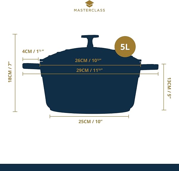 MasterClass Casserole avec couvercle, grand modèle 5L/28 cm, en fonte d'aluminium légère, compatible avec la plaque à induction et le four, bleu ciel - 3