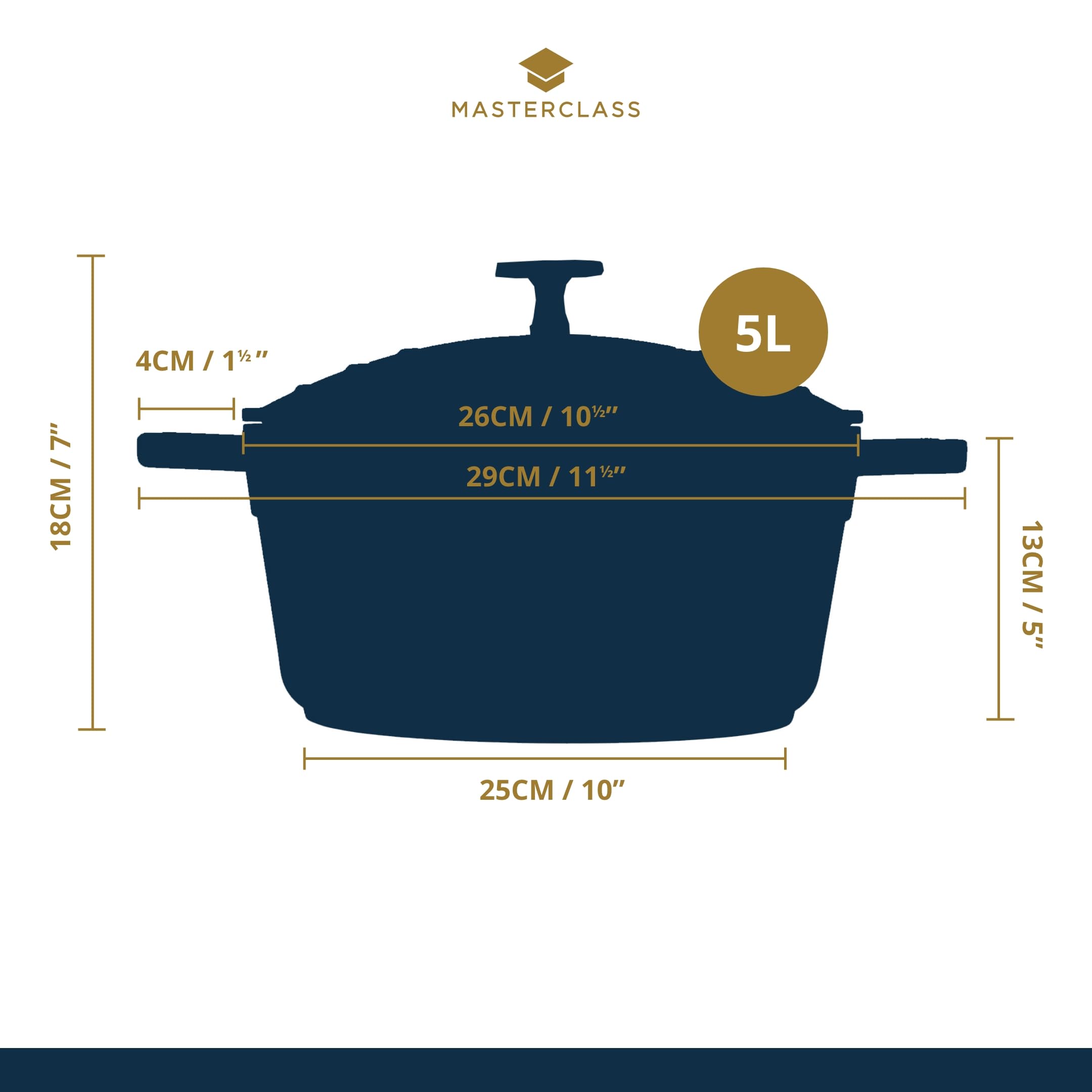 MasterClass Casseruola con coperchio, grande 5L/28 cm, leggera in alluminio fuso, sicura per forno e piano cottura a induzione, blu cielo