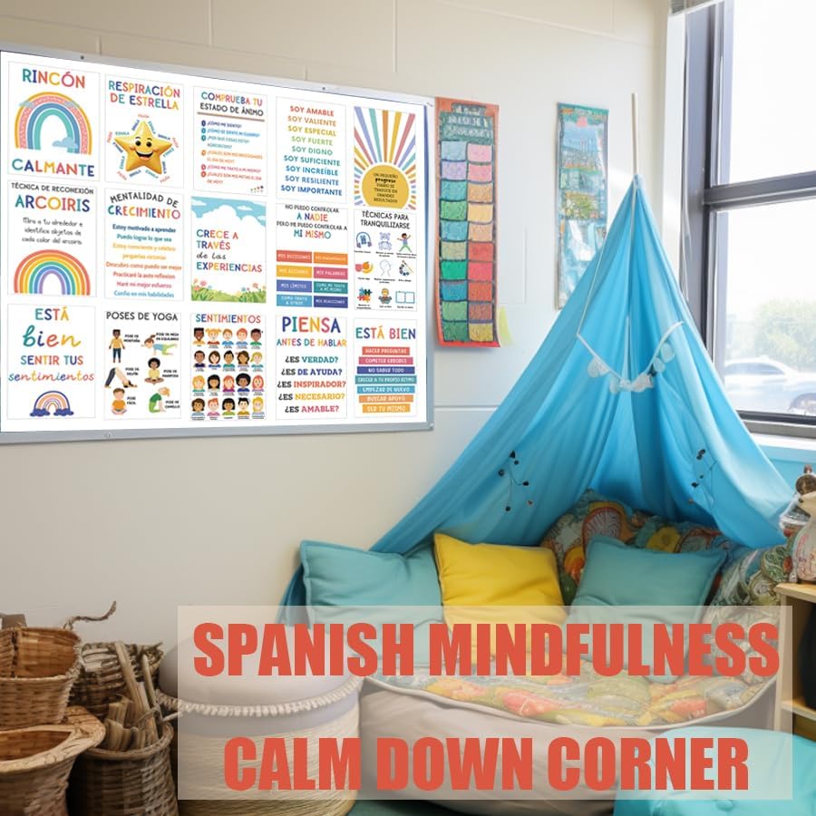 Miniatura 3 de 15 pósteres de aula de esquina calmantes españoles  Pósteres de salud mental  Arte de pared para niños pequeños  Decoración preescolar de escuela en