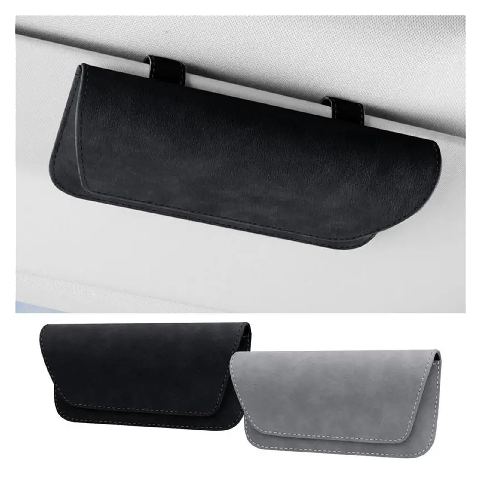 Sonnenblenden Brillenhülle Auto Tragbarer Auto-Sonnenschutz Brillenclip Lederhalter Mit Magnetverschluss Aufbewahrungsbox Für Sonnenbrillen(Gray)