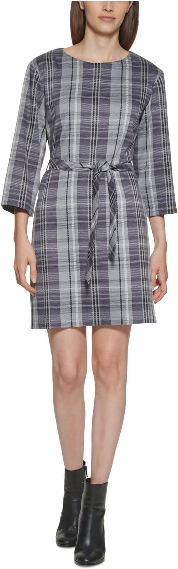Womens Plaid Midi T-Shirt Dress Gray 14