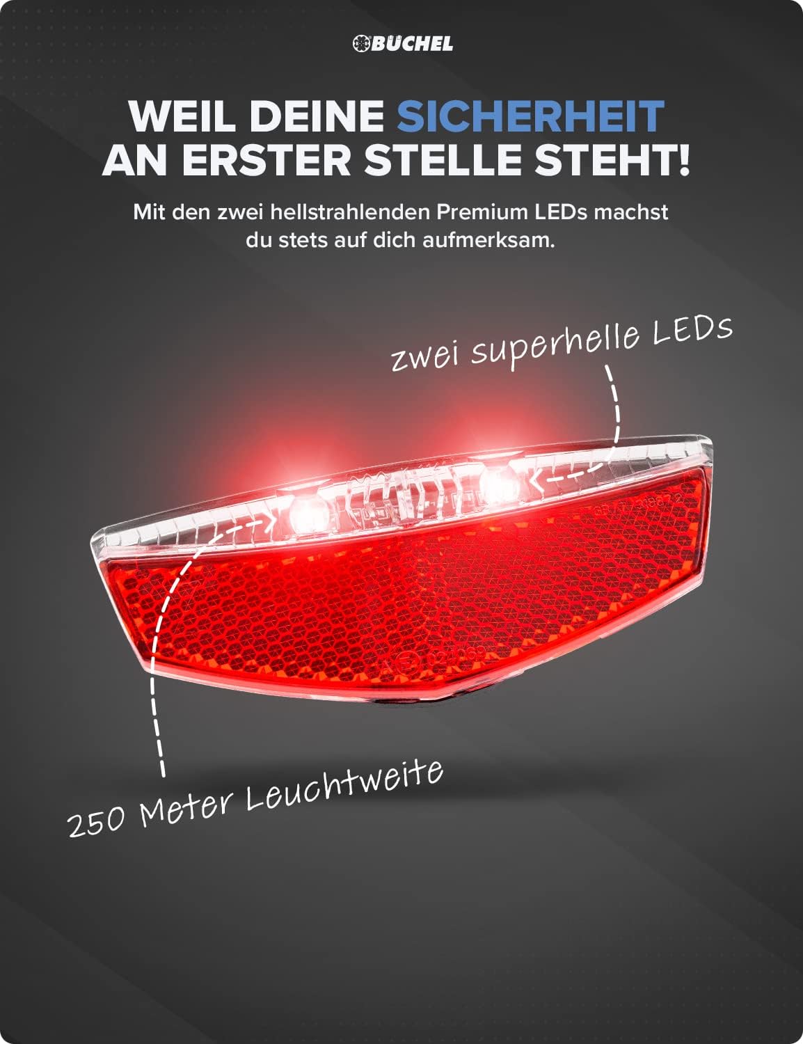 Büchel Tivoli LED Pannier Rack Rear Light with Parking Light Function, Black, One Size