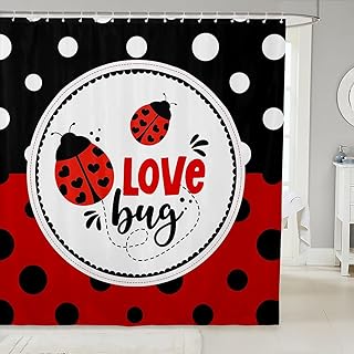 Ladybug Shower Curtain Wave Point Bathroom Shower Curtain Set for Kids Adult Red and Black Bath Curtain Cute Ladybug Waterproof Curtains Room Decor 72 x 72 Inch