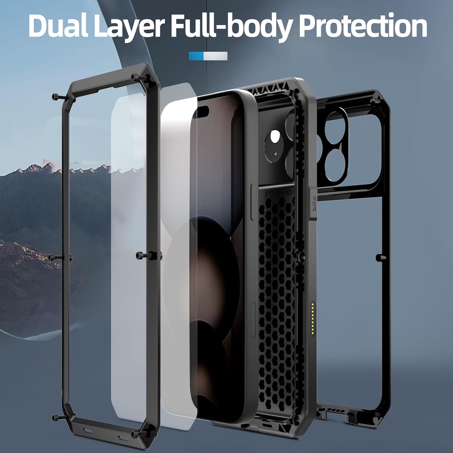 Mangix for iPhone 17 Pro Max Metal Case,Tempered Glass Luxury Aluminum Alloy Protective Military Bumper Heavy Duty Cover Shell Case Skin Protector for Apple Phone 17 Pro Max 2025 Black - Image 4