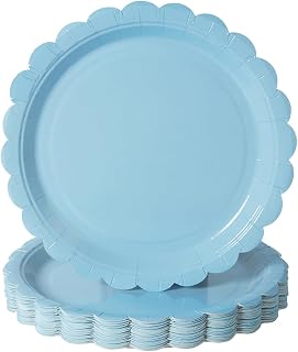 BEFORYOU 50PCS Disposable Paper Plates, Scalloped Blue Party Plates, 7IN | Dessert Cake Party Plates for Baby Shower Wedding Bridal Shower Birthday Party Supplies
