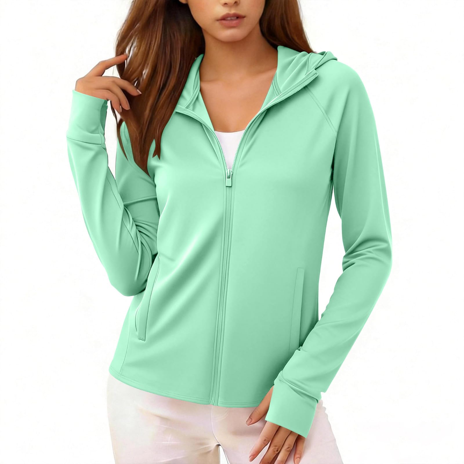 Damen UPF 50+ Sonnenschutz Hoodie Full Zip Laufshirt Uv Schutzkleidung Wander Kleidung Damen Cooling Shirt Funktionsshirt Leicht Schnelltrocknend