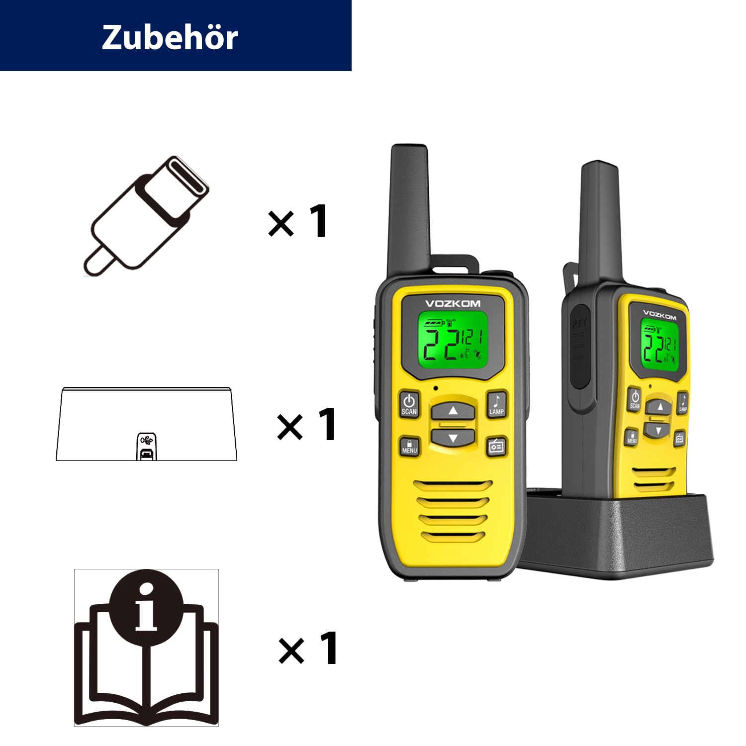 Professionelle Walkie Talkie für Erwachsene, Wiederaufladbare Langstrecken Funkgerät Lizenzfrei 36 Kanäle VOX, Zweiwege-Radios mit FM Rundfunkgerät