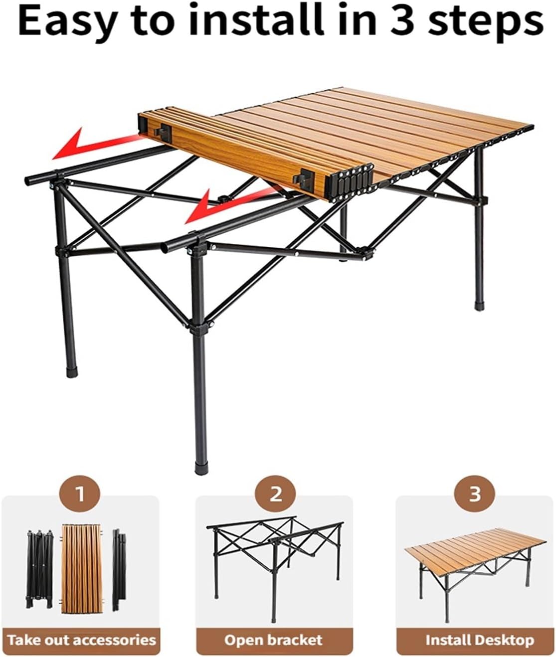 Folding Dining Table Ultra-Light Camping Table Camping Table Chair Portable Picnic Wood Grain Picnic Table Outdoor Folding Table Portable (Color : B)