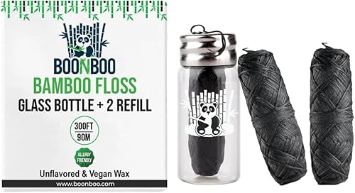 BOONBOO Hilo dental, hilo tejido de carbón, botella de vidrio y 2 cabezales de repuesto, sin sabor
