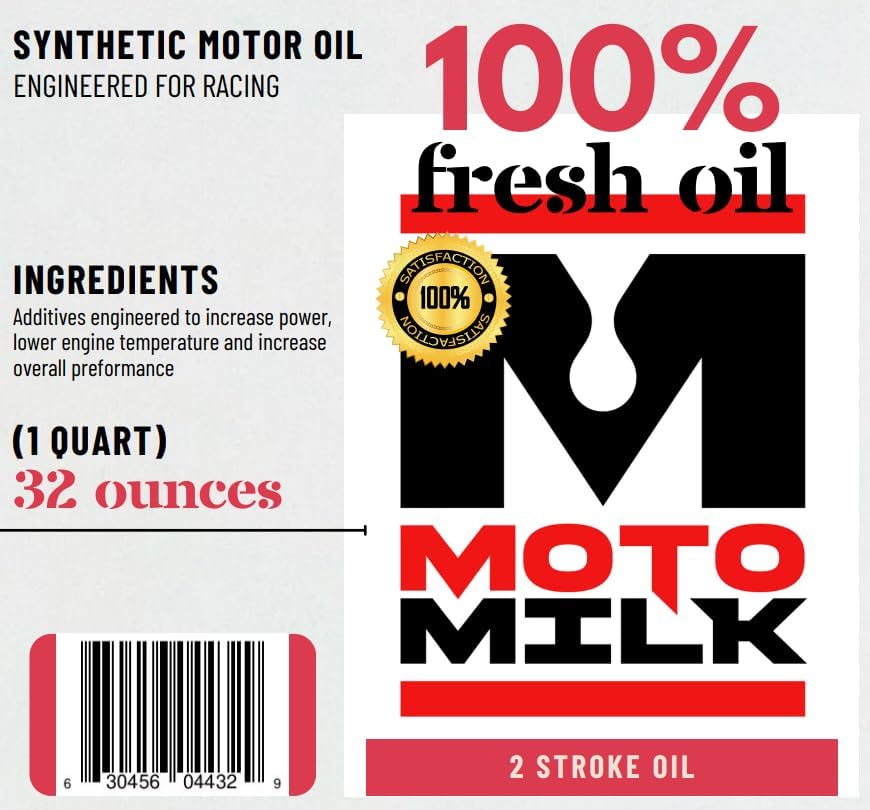Moto Milk Advanced Two Stroke Engine Oil | 1 Quart Bottle | High Performance Engine Oil | Synthetic Motor Oil Engineered for Racing | Engineered to Lower Engine Temperature and Increase Performance